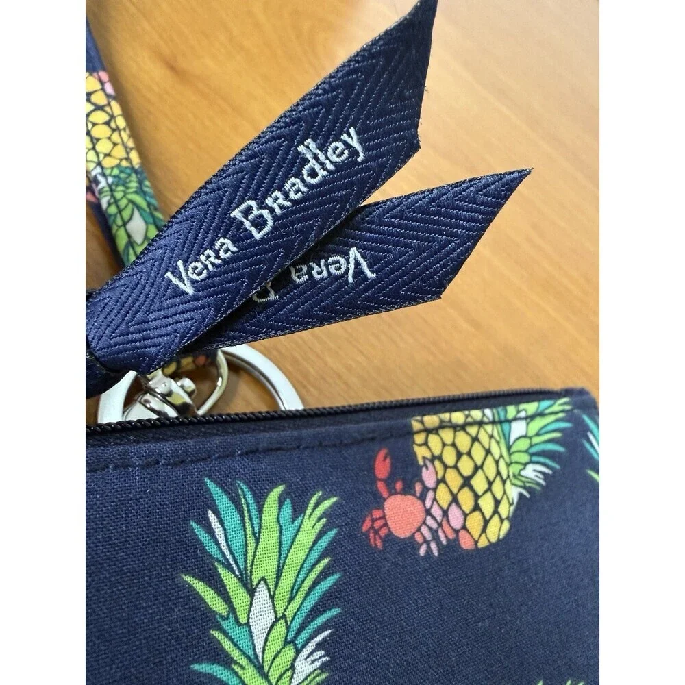 Vera Bradley Signature Lanyard And Zip ID Case Navy Toucan Party/pineapple 5x3.5